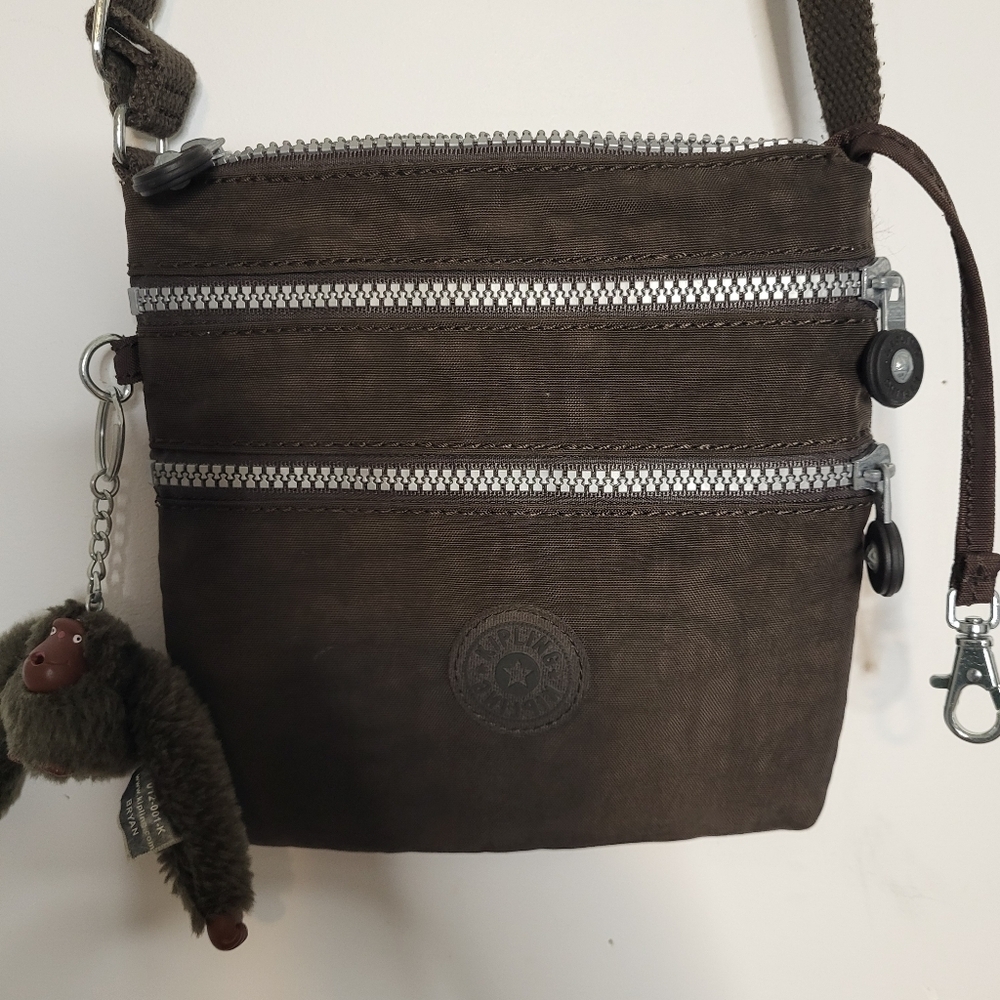 KIPLING Three Zip Pocket Dark Brown Cross Body Bag
